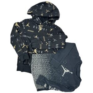 Nike Air Jordan Youth 4T Hoodie & Long Sleeve Shirt – Black Gold‎ Gray Set